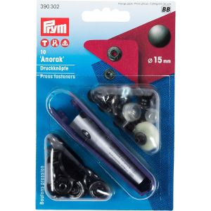 プリム Prym プリム スナップボタン Anorak キット付 φ15mm 10組入 ブラックニッケル PRM390302 Prym