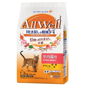 ユニチャーム unicham ユニチャーム All Well 10種の自然素材 室内猫用 チキン味 1.3kg