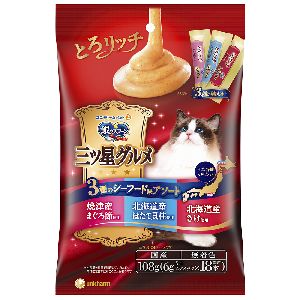 ユニチャーム Unicharm ユニチャーム 銀のスプーン 三ツ星グルメ とろリッチ おやつ 3種のシーフード味アソート まぐろ節 ほたて貝柱 さけ 108g 6g×18本