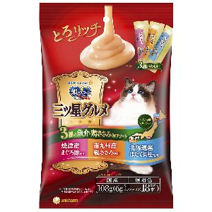 ユニチャーム Unicharm ユニチャーム 銀のスプーン 三ツ星グルメ おやつ 3種のアソート まぐろ 鶏ささみ ほたて貝柱入り 6g×18 猫