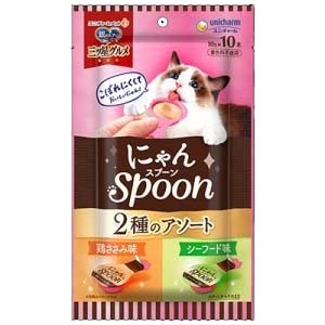 ユニチャーム unicham ユニチャーム 銀のスプーン 三ツ星グルメ おやつにゃんSpoon 2種のアソート 鶏ささみ & シーフード味 100g