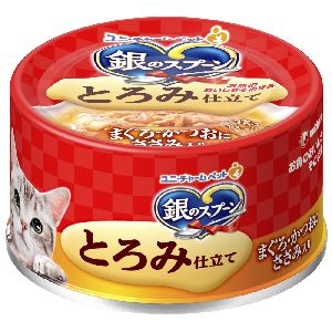 ユニチャーム Unicharm ユニチャーム 銀のスプーン 缶 とろける旨み仕立て まぐろ かつおにささみ入り 70g