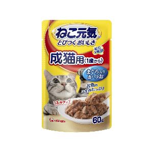 ユニチャーム Unicharm ユニチャーム ねこ元気 パウチ 成猫 まぐろ入りかつお 60g