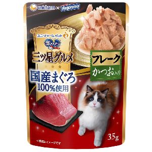 ユニチャーム Unicharm ユニチャーム 銀のスプーン 三ツ星グルメ パウチ 国産まぐろ100%使用 フレーク かつお入り 35g