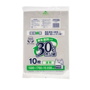 ジャパックス ジャパックス RYC35 再生原料入りポリ袋30L 手付き透明10枚