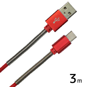 あきばお～ USB3.1 typeC - USB2.0オス 3m メッシュレッド