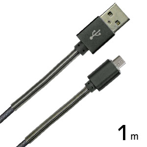 あきばお～ USBケーブル Aオス-microUSBオス 1m メッシュブラック