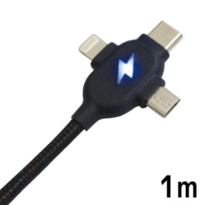 輸入特価アウトレット USB3.1 typeC+microUSB+iPhoneマルチケーブル 1m ブラック