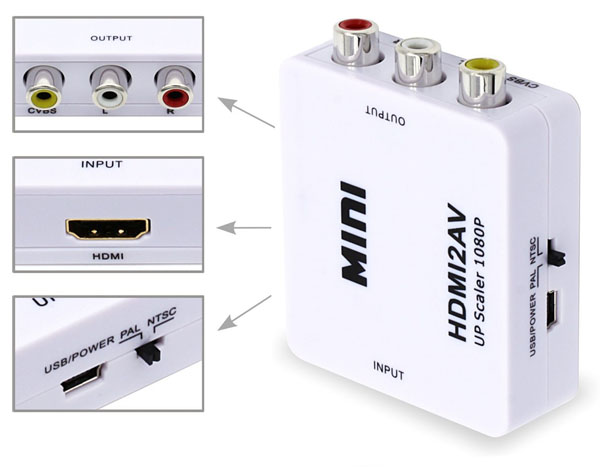  輸入特価アウトレット HDMI to RCAコンポジット出力 1080P対応映像音声変換アダプタ ブラック