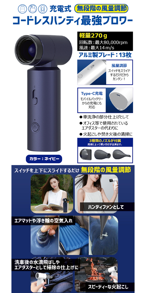  あきばお～ 充電式 ブロワー ネイビー