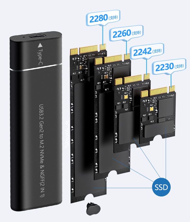  あきばお～ SATA/NVMe両用 M.2 SSDケース 10Gbps