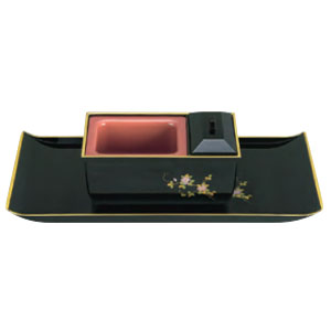 サンメニー SUNMANY サンメニー 焼香盆やすらぎセット 5.0寸 小 黒 フチ金 蒔絵 鉄仙