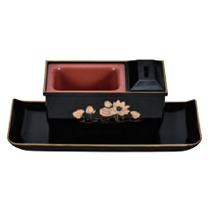 サンメニー SUNMANY サンメニー 焼香盆やすらぎセット 5.0寸 特小 黒 フチ金 蓮