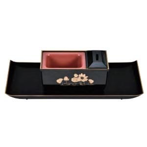 サンメニー SUNMANY サンメニー 焼香盆やすらぎセット 5.0寸 小 黒 フチ金 蓮