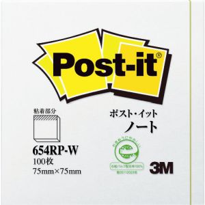 スリーエム 3M スリーエム 3M 654RP-W ポスト イット 75X75mm 100枚 ホワイト