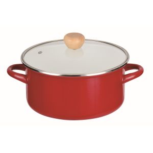 パール金属 パール金属 アミュレット ホーローガラス蓋両手鍋 22cm レッド HB-4884