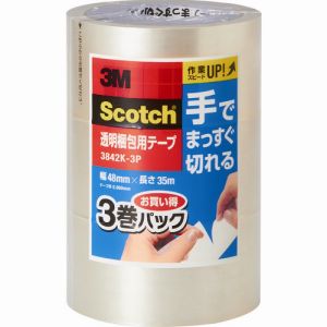 スリーエム 3M スリーエム 3M 3842K-3P スコッチR 透明梱包用テープ 手でまっすぐ切れる 3842K-3P
