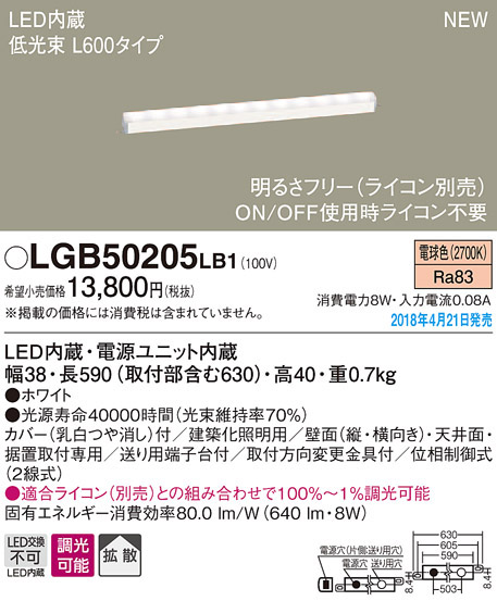  パナソニック panasonic パナソニック LGB50205LB1 LEDベーシックラインライト 電球色
