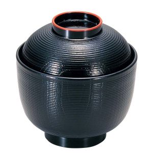 若泉漆器 若泉漆器 千筋ケヤキ小吸椀 黒天朱 3寸 耐熱ABS