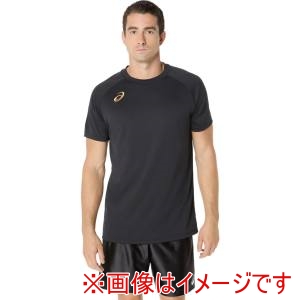 アシックス asics アシックス 2053A212 プラクティス半袖シャツ 背面ビックロゴ パフォーマンスブラックxゴールド XL