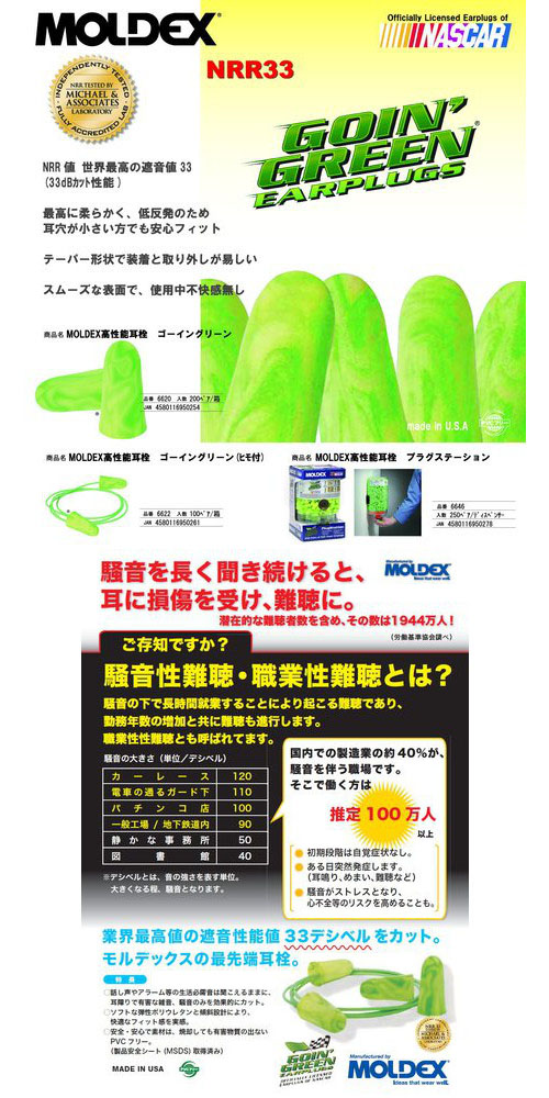  モルデックス MOLDEX MOLDEX 6620 耳栓 ゴーイングリーン ひも無 1ペア モルデックス