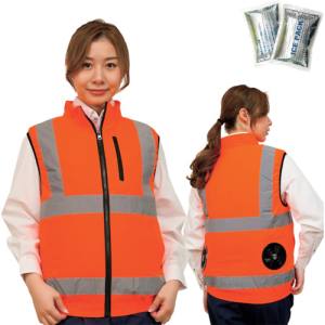 岡潮 岡潮 30224N-LL-0910 冷感保冷剤付き 高視認性空調安全ベスト+バッテリー付 蛍光オレンジ LL