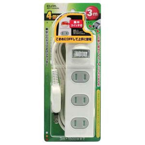 朝日電器 エルパ ELPA エルパ WBS-T4030B W 扉付タップ 集中スイッチ付 4個口 3m ELPA 朝日電器