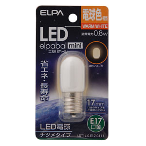 朝日電器 エルパ ELPA エルパ LDT1L-G-E17-G111 LEDナツメ球 E17 電球色 ELPA 朝日電器