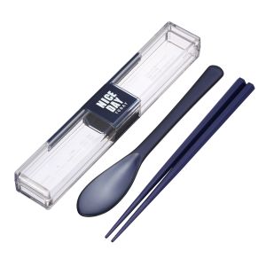 岩崎工業 IWASAKI ラストロウェア とっても強いケース & スプーン 箸付 18cm ネイビー H-600 Lustroware