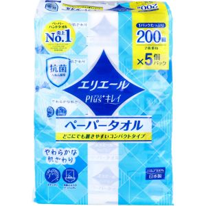 大王製紙 大王製紙 エリエール Plus+キレイ ペーパータオル コンパクトタイプ 200組 400枚 ×5個パック