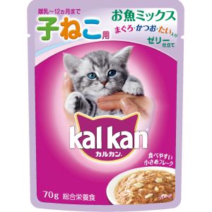 マース MARS マース カルカン パウチ 12ヵ月までの子ねこ用 お魚ミックス まぐろ かつお たい入り 70g