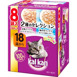 マース MARS マース カルカン パウチ 18歳2種のセレクション お魚ミックスまぐろかつおたい入り 海の幸ミックスまぐろ白身魚さけ入り 70g×8袋