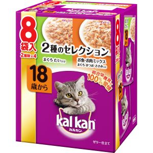 マースジャパンリミテッド マースジャパンリミテッド カルカン パウチ 2種のセレクション 18歳からの まぐろ たい入り お魚 お肉ミックス まぐろ かつお ささみ入り 70g×8袋入