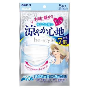 白元アース 白元アース ビースタイル プリーツタイプ 涼やか心地 マスク ホワイト5枚入