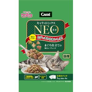 ペットライン PETLINE ペットライン キャラットミックスネオ まぐろ仕立ての味 わいブレンド 1kg 250g×4 284880