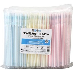 大和物産 大和物産 商売繁盛 まがるカラーストロー ポリ完封 500本