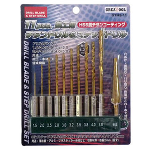 アークランドサカモト アークランド GTHS-11 11pcs.鉄工用チタンドリル&ステップドリル HSS鋼チタンコーティング GREATTOOL