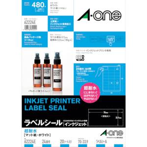 エーワン Aone エーワン 62224 TM ラベルシール インクジェット 超耐水 マット紙 A4判 24面 上下余白付 20シート入り