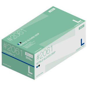 川西工業 川西工業 2061 ニトリル使いきり手袋 粉なし 250枚 グリーン Lサイズ