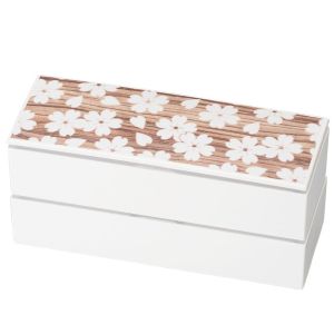 ハコヤ HAKOYA ハコヤ スリムスクエア 二段弁当 桜木目 シロ 560ml HAKOYA たつみや