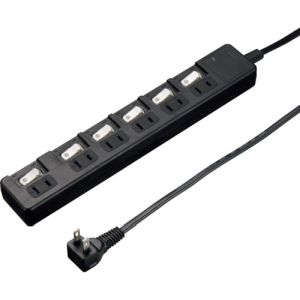 ヤザワ YAZAWA YAZAWA H8KS661BK 雷ガード付6個口節電タップ1mブラック