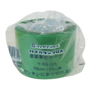 ダイヤテックス DIATEX ダイヤテックス Y-09-GR パイオラン 養生用 粘着テープ 75mmＸ25m 厚さ0.16mm グリーン