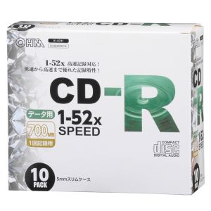 オーム電機 OHM オーム電機 CDーR 52倍速対応 データ用 10枚 スリムケース入リ 01-0741 PC-M52XCRD10L