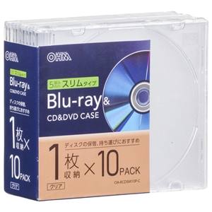 オーム電機 OHM オーム電機 OA-RCD5M10P-C Blu-ray&CD&DVDケース 厚み5mmスリムタイプ クリア 10個パック