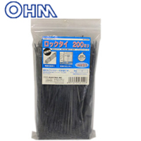 オーム電機 OHM オーム電機 LT-200W300BK ロックタイ 耐候 200mm 300本入 黒 04-3155