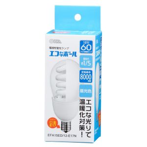 オーム電機 OHM オーム電機 電球形蛍光灯 E17 60形相当 昼光色 エコなボール 04-3761 EFA15ED/12-E17N