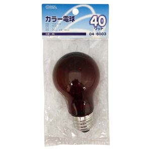 オーム電機 OHM オーム電機 LB-PS5640-CR 白熱カラー電球 E26 40W レッド 04-6003