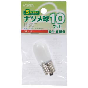 オーム電機 OHM オーム電機 ナツメ球 E17/10W ホワイト LB-T0710-WLL 04-6186