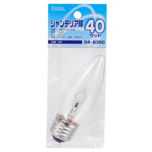 オーム電機 OHM オーム電機 シャンデリア球 40W E26 クリア 04-6350 LB-C7640-C