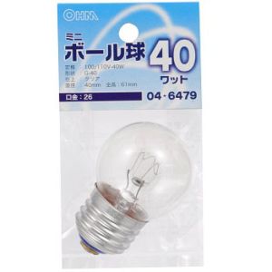 オーム電機 OHM オーム電機 ミニボール球 G40型 E26/40W クリア LB-G4640-C 04-6479